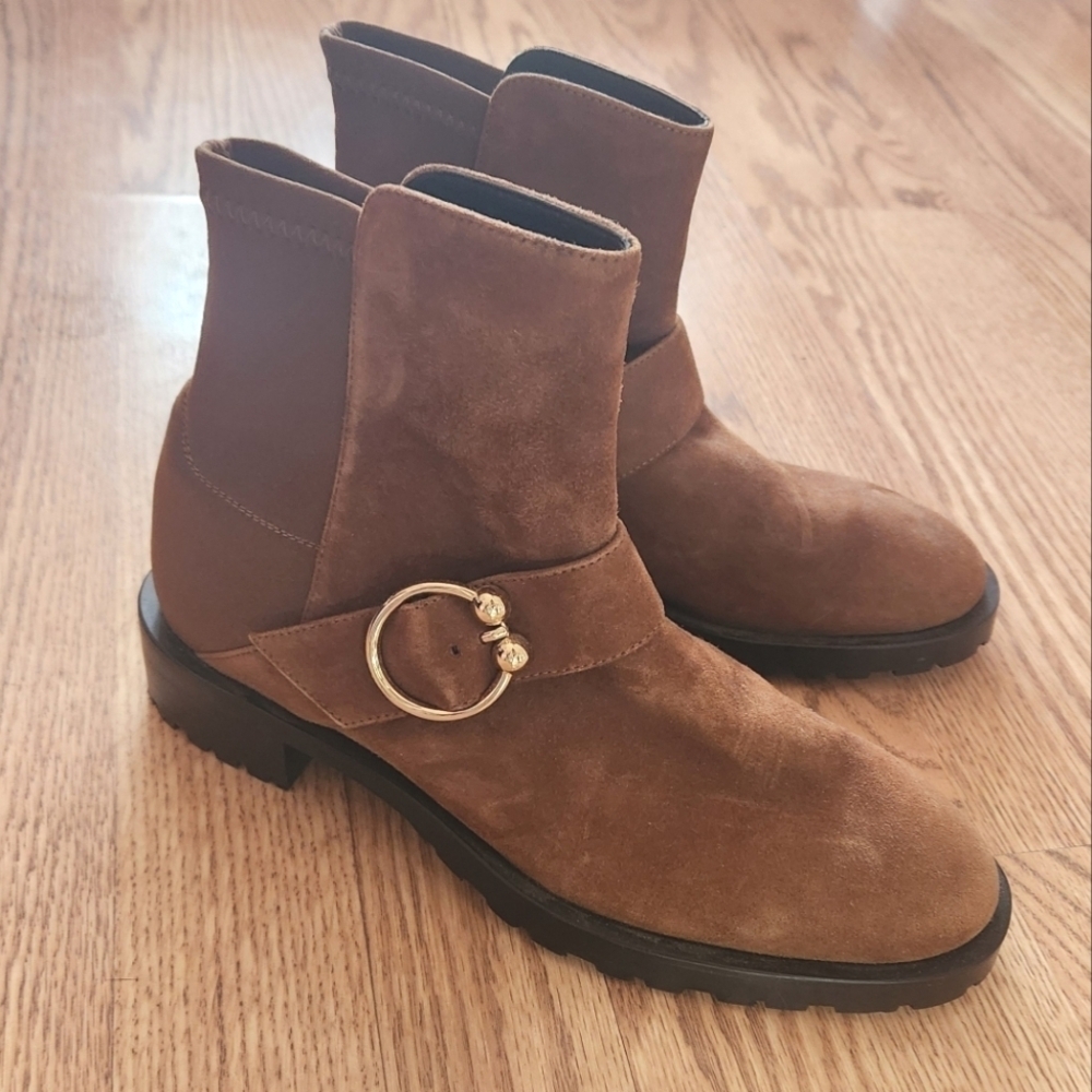 EUC Stuart Weitzman Luxering Suede Ankle Bootie in Brown, Size 6.5